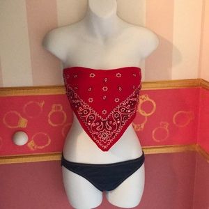 Vintage Bandanna Top & Denim Bottom Bikini Set